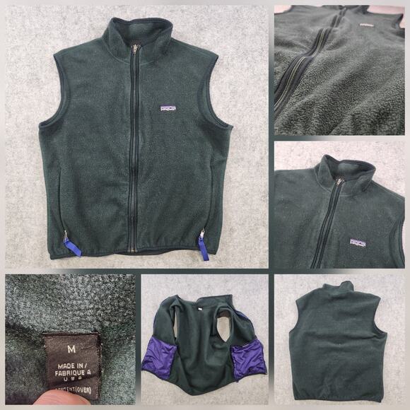 Vintage Patagonia Vest Womens Medium Green Fleece Full Zip Made USA 90s P6 Logo - Picture 1 of 15